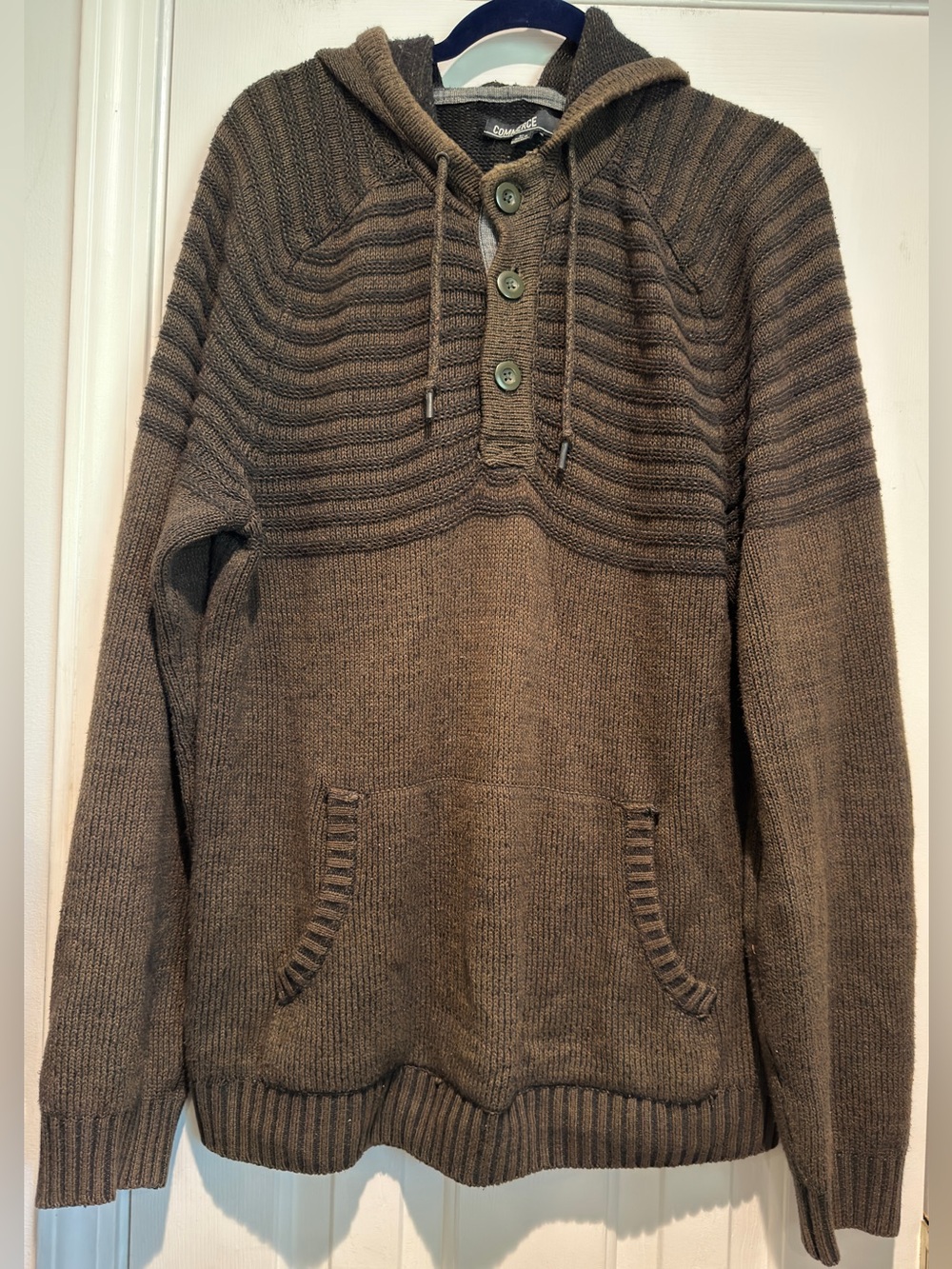 Men's Commerce Long Sleeve Green Hooded Sweater Size Large